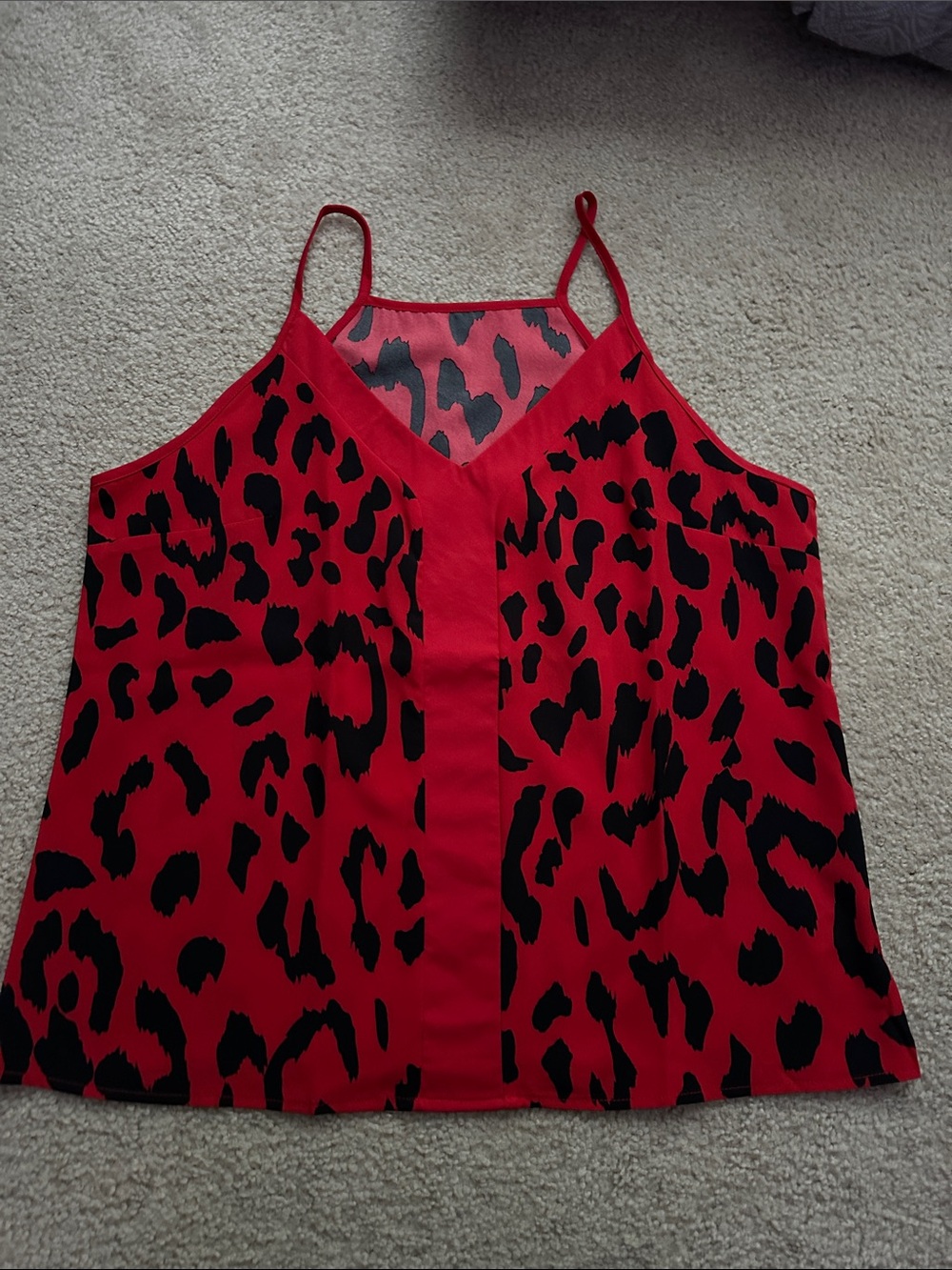 SHEIN Red and Black Leopard Print Spaghetti Strap Cami